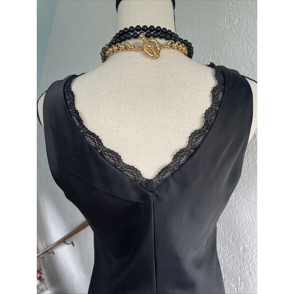 Nicole Miller Black Slip Dress Maxi Women Sz 8 Lace Trim Sleeveless - Picture 6 of 7
